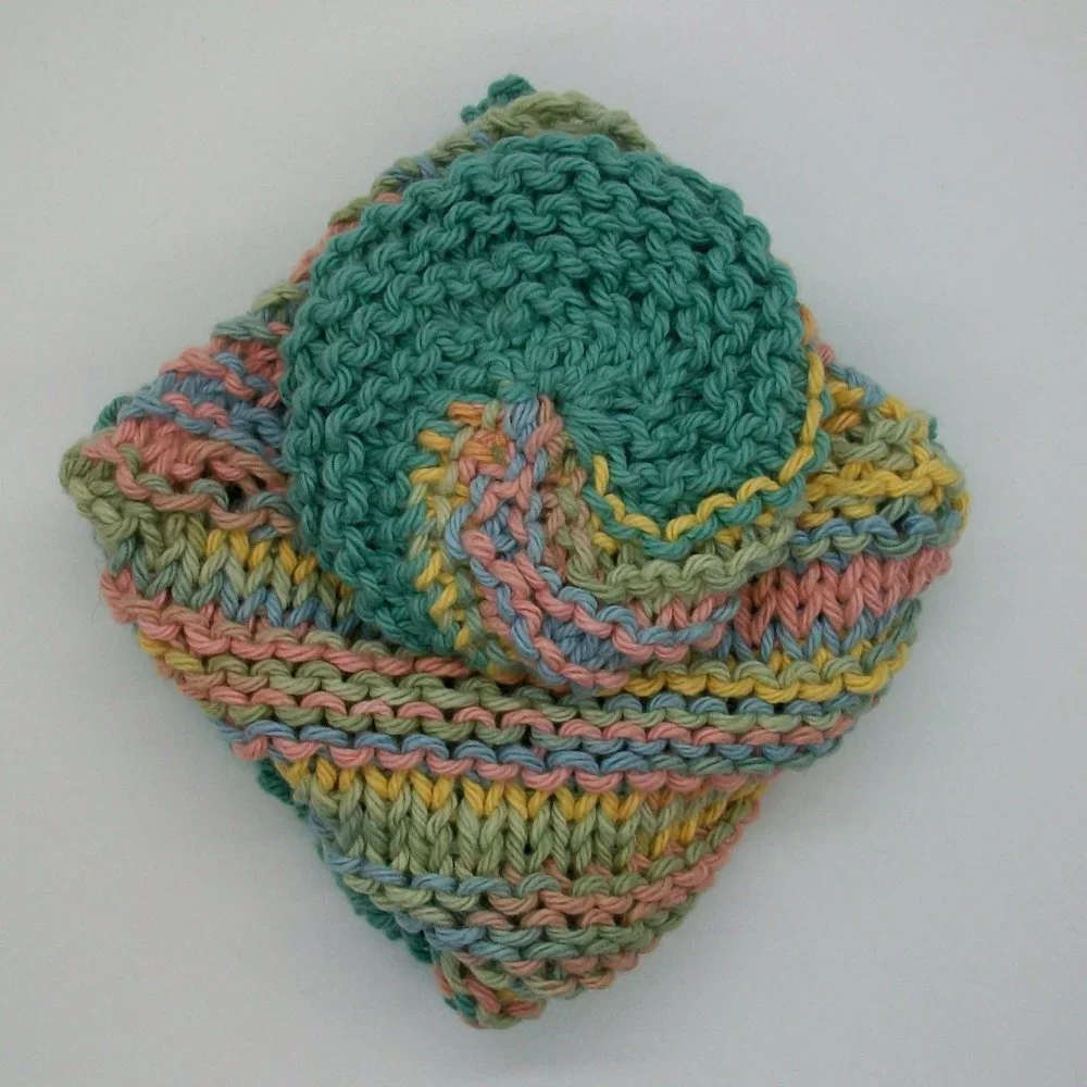 Handmade Knit Cotton Wash Dish Spa Cloth Scrubbie Set